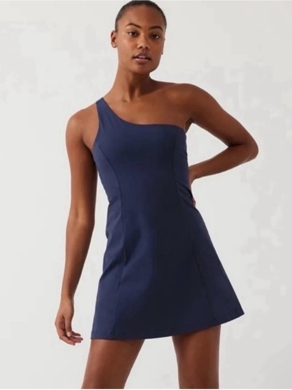 Outdoor Voices One-Shoulder Navy Exercise Dress